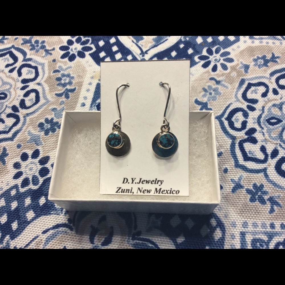Zuni turquoise earrings, stamped by maker